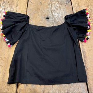 Black Rainbow Pom Pom Top